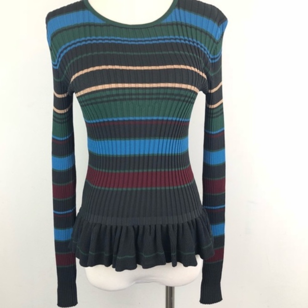 NWOT TAGS RIBBED STRIPED PEPLUM SHIRT